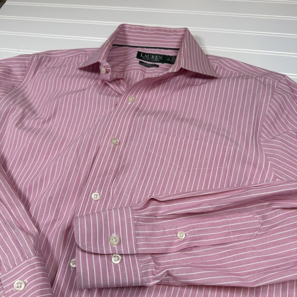 Lauren Ralph Lauren Classic Fit Stretch Shirt Men's 15.5‎ 32/33 Red White Stripe